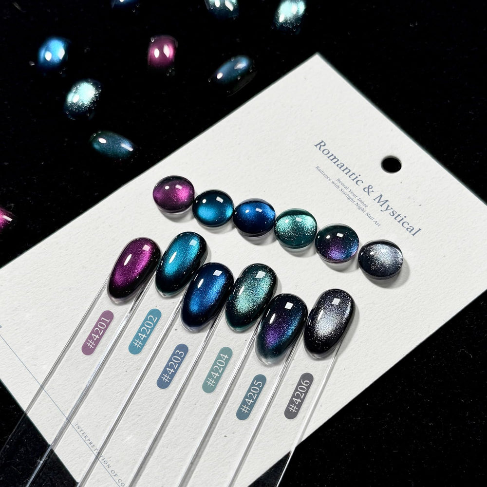 GAOY Glitter Cat Eye nails at home setup with magnet and swatches