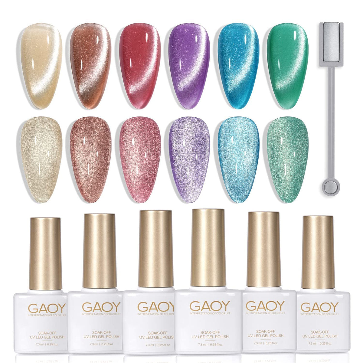 GAOY Glitter Galaxy Cat Eye nail polish set with six colors for dazzling nails.