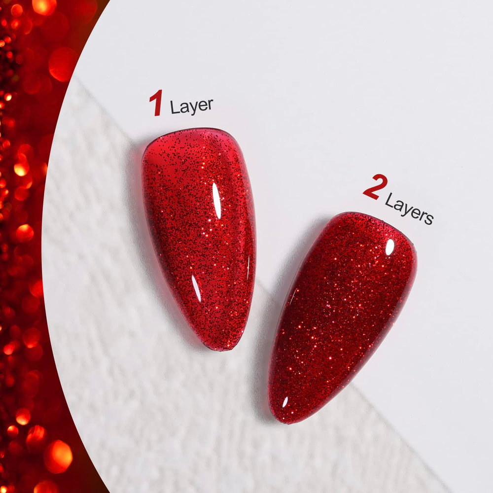 GAOY glitter gel application swatch shows vibrant sparkle and smooth texture.