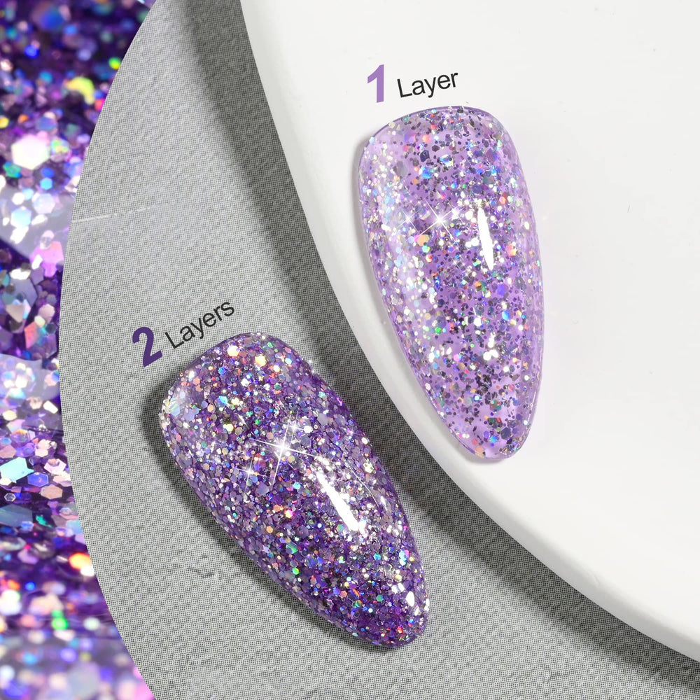 GAOY Glitter Gel Lavender Fields nails application shot with a smooth sparkle