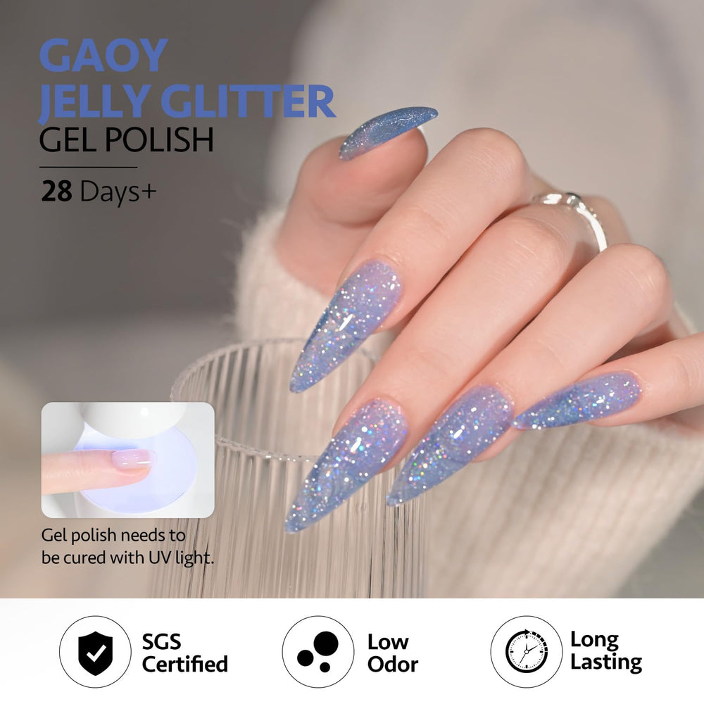 GAOY Glitter Jelly Nail Polish purple swatch adds party shine.