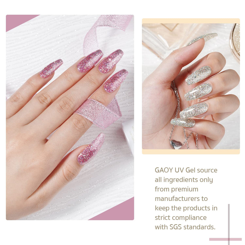GAOY Glitter Ruby pink glitter gel polish for playful, shiny manicures.