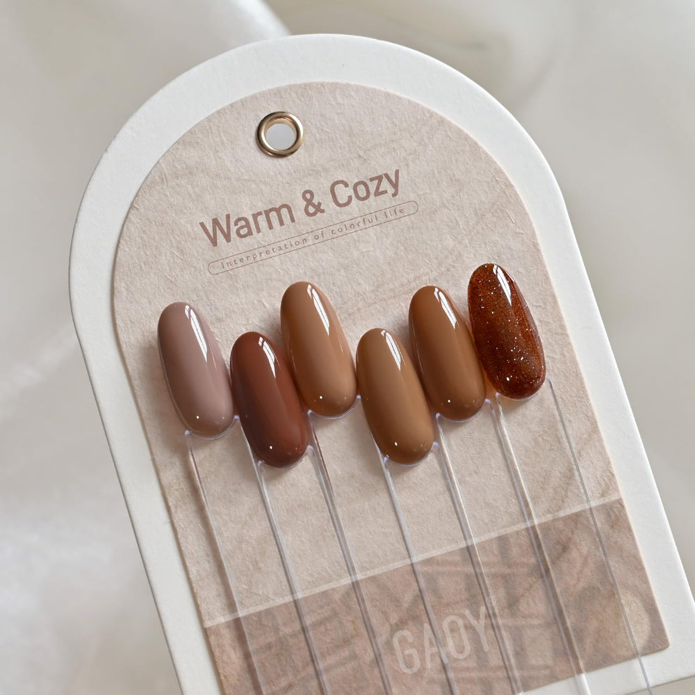 GAOY Hazelnut Chocolate gel nail polish bottle close-up to emphasize texture and color depth.