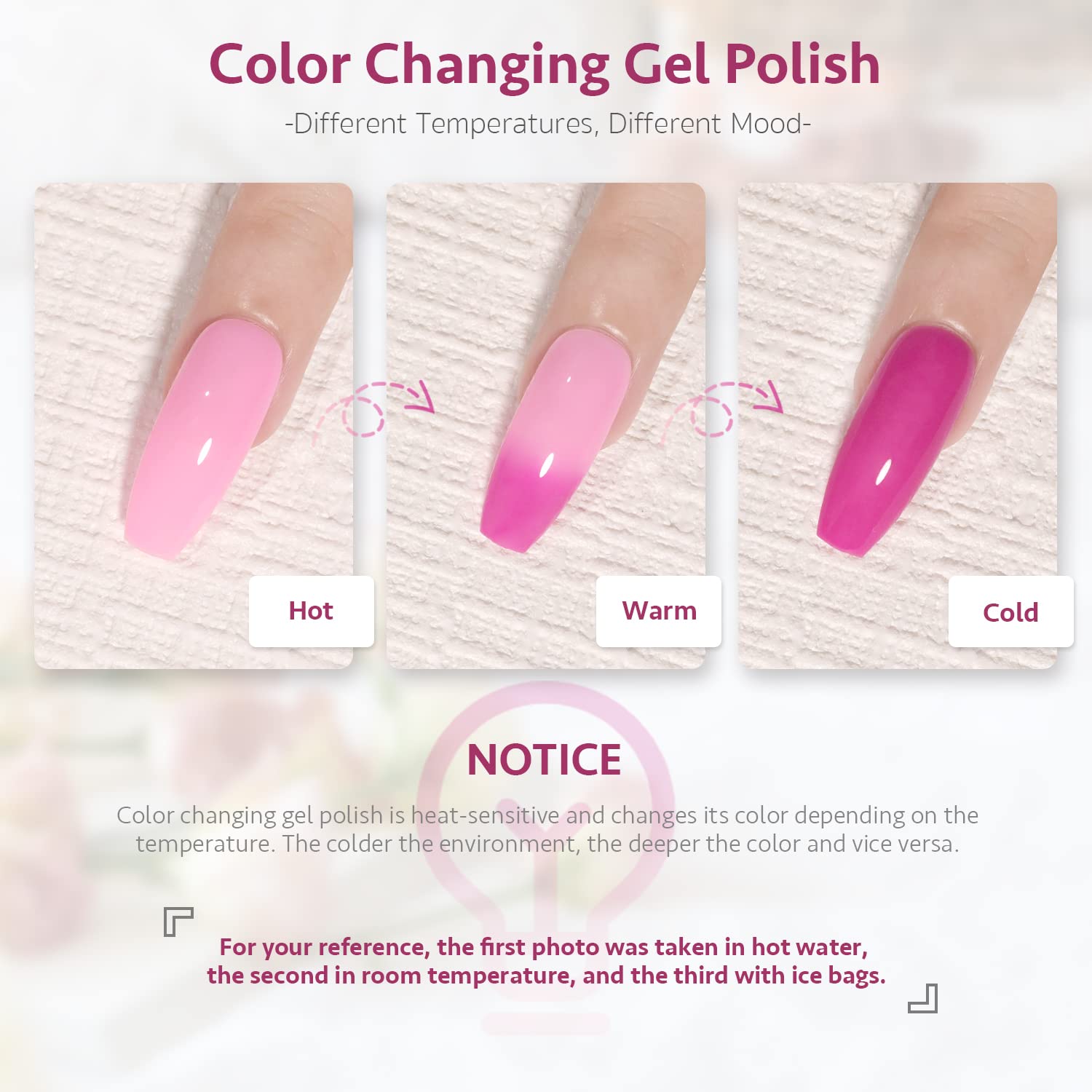 GAOY color changing gel nail polish swatches reveal heat-activated color shifts