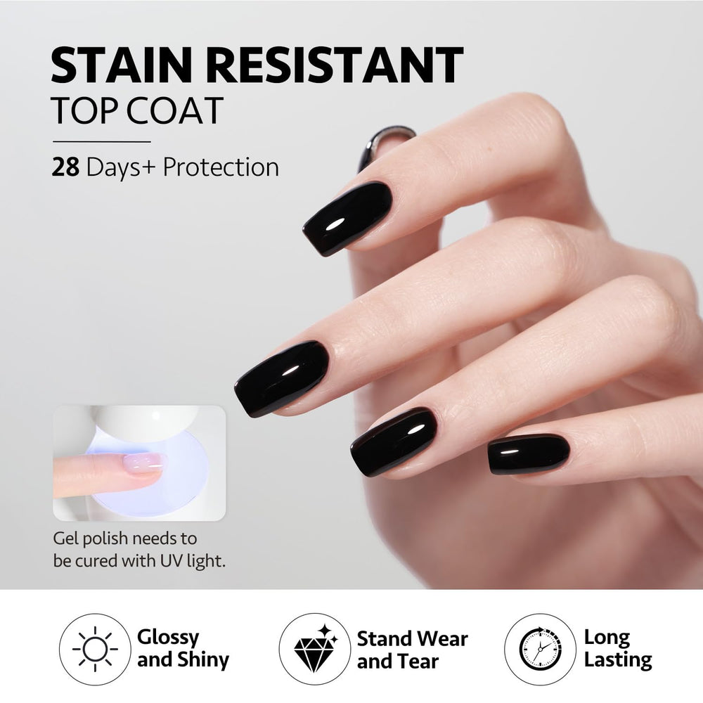 GAOY high-gloss gel top coat under UV light delivers glassy shine
