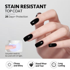 GAOY high-gloss gel top coat under UV light delivers glassy shine