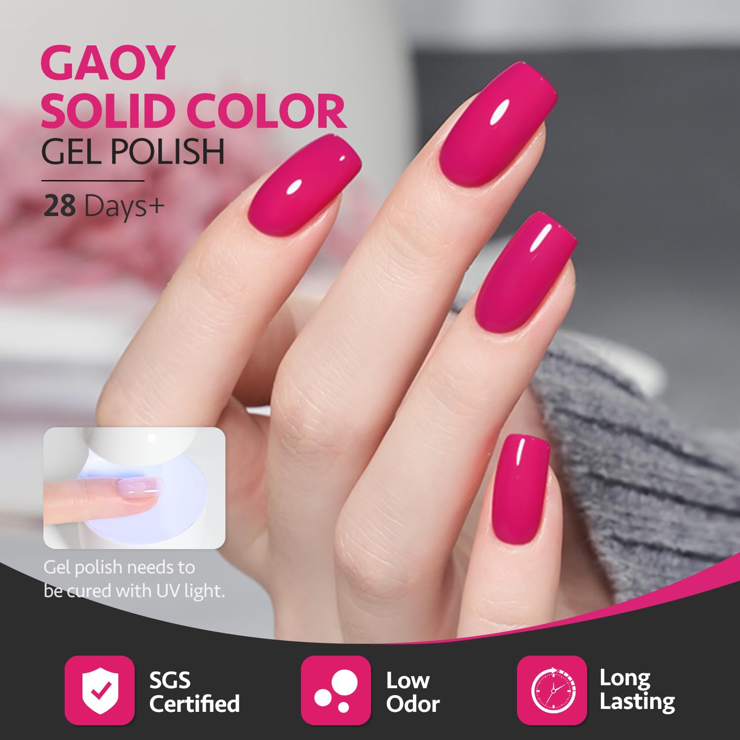 GAOY hot pink gel nail polish brush showcases smooth, even application.
