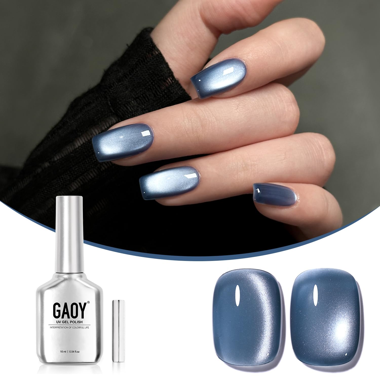 GAOY Jelly Blue Cat Eye Gel Nail Polish box with magnet for at-home nail art