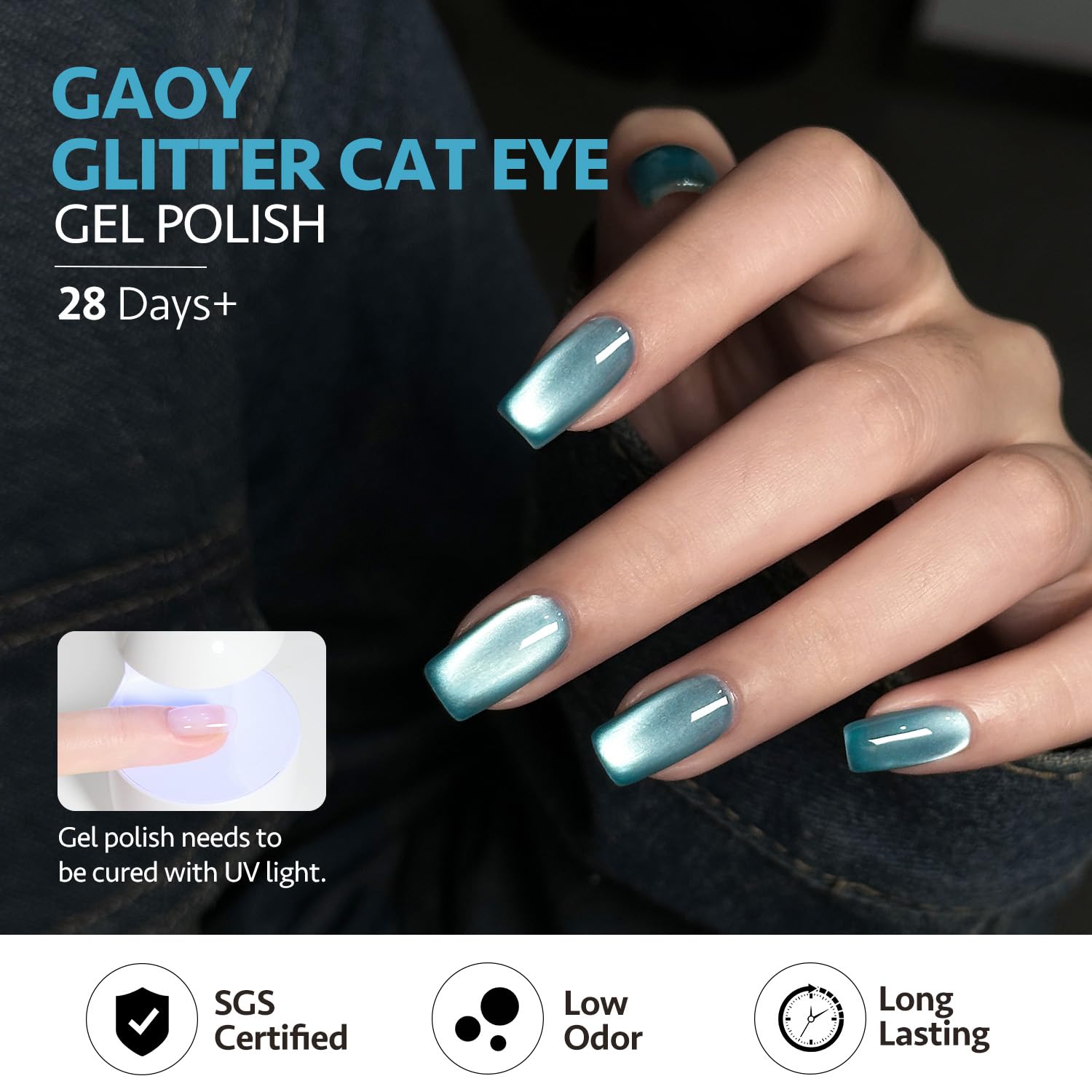 GAOY Jelly Blue glitter close-up reveals holographic sparkle in light