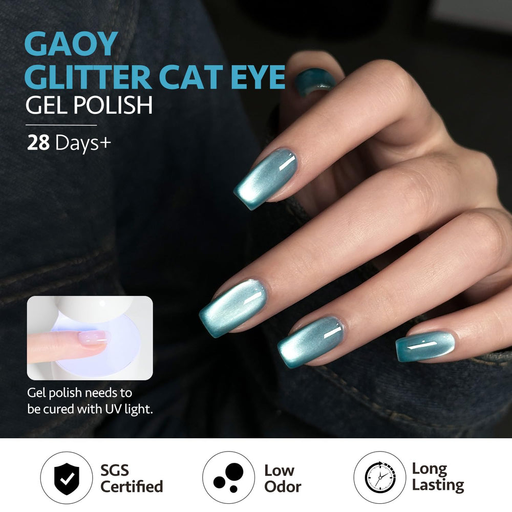 GAOY Jelly Blue glitter close-up reveals holographic sparkle in light