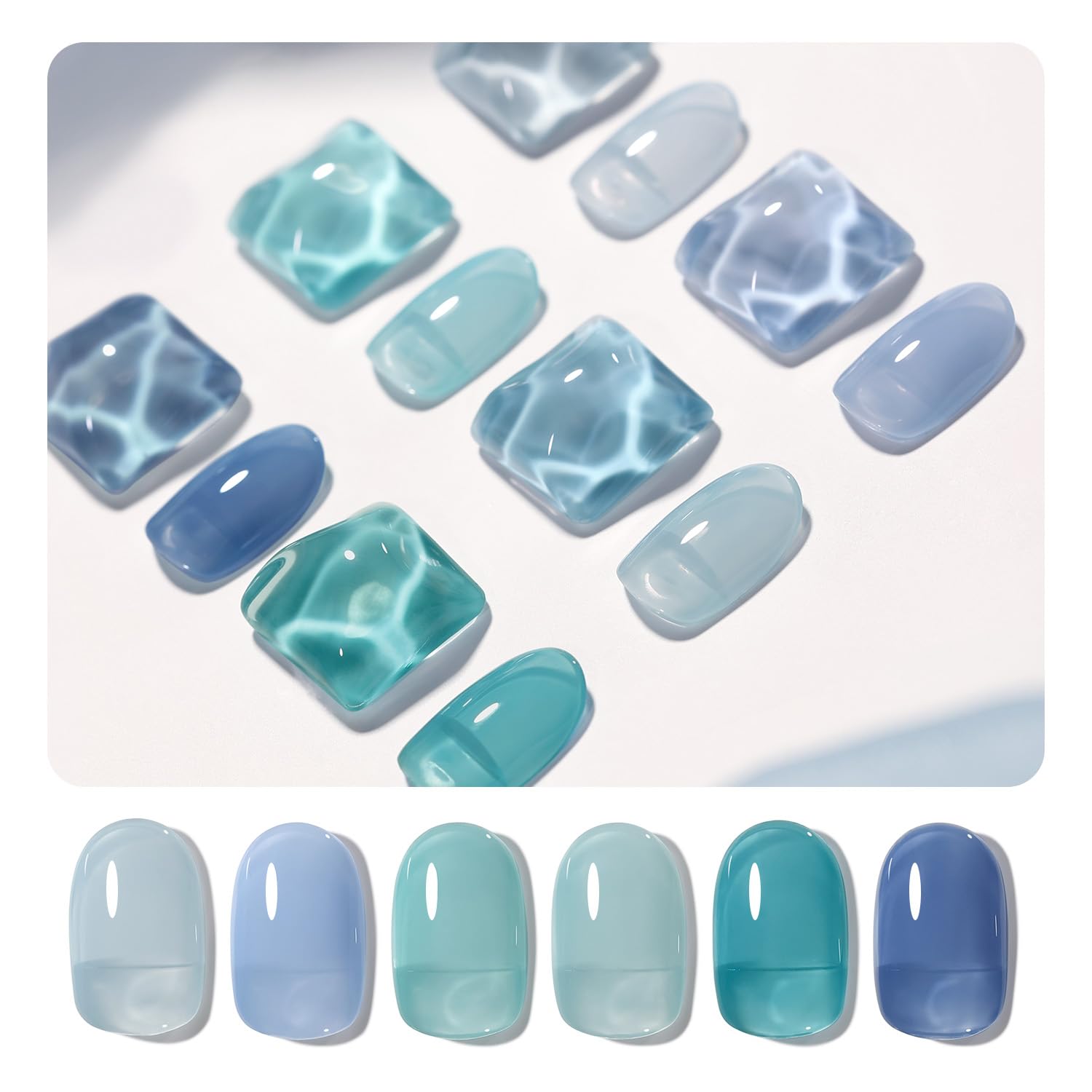 GAOY Jelly Blue Gel Polish color 01 swatch for long-lasting manicure at home.