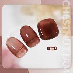 GAOY Jelly Brown Gel Nail Polish brush applying smooth layers for buildable color.
