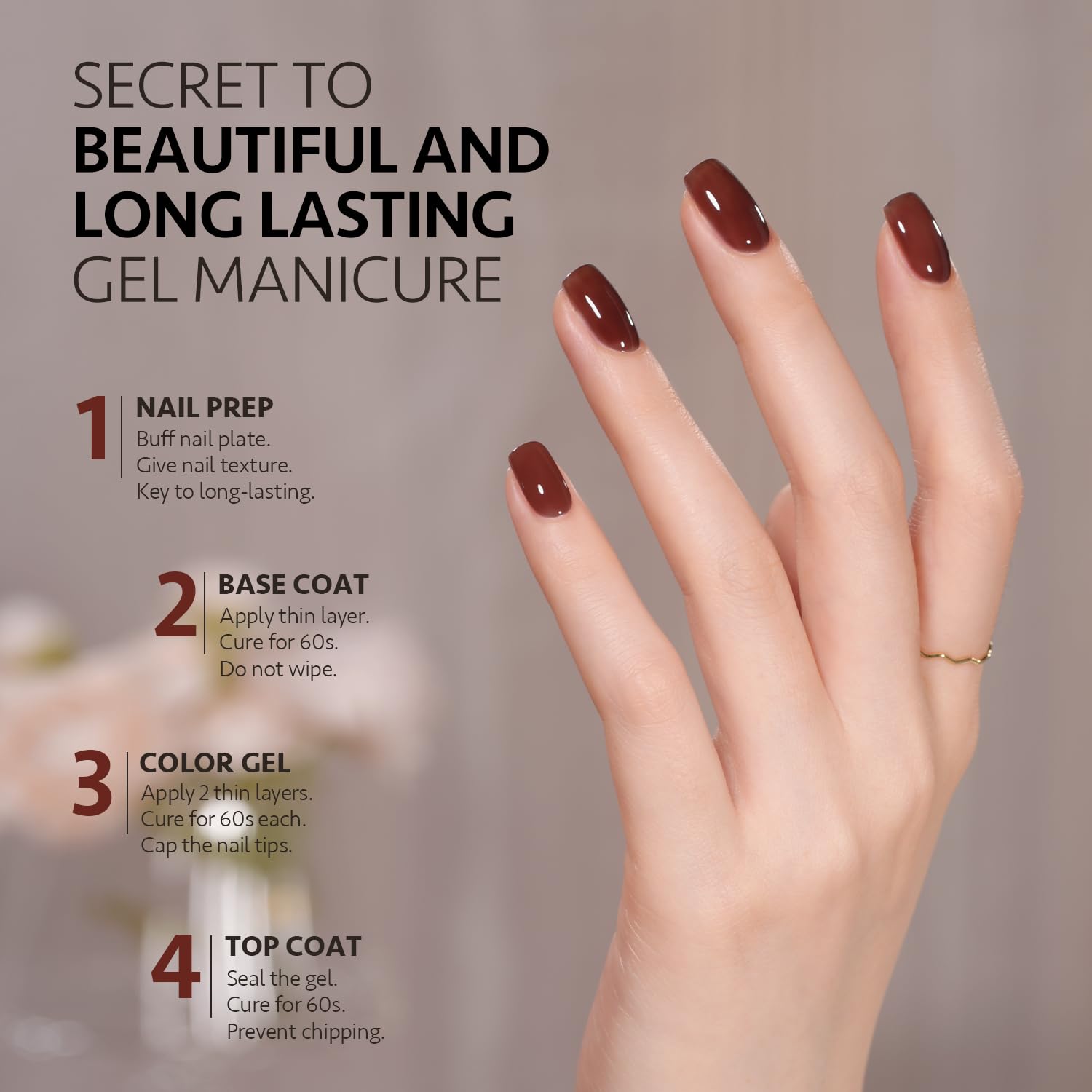 GAOY Jelly Brown Gel Nail Polish curing under UV LED dry in seconds.