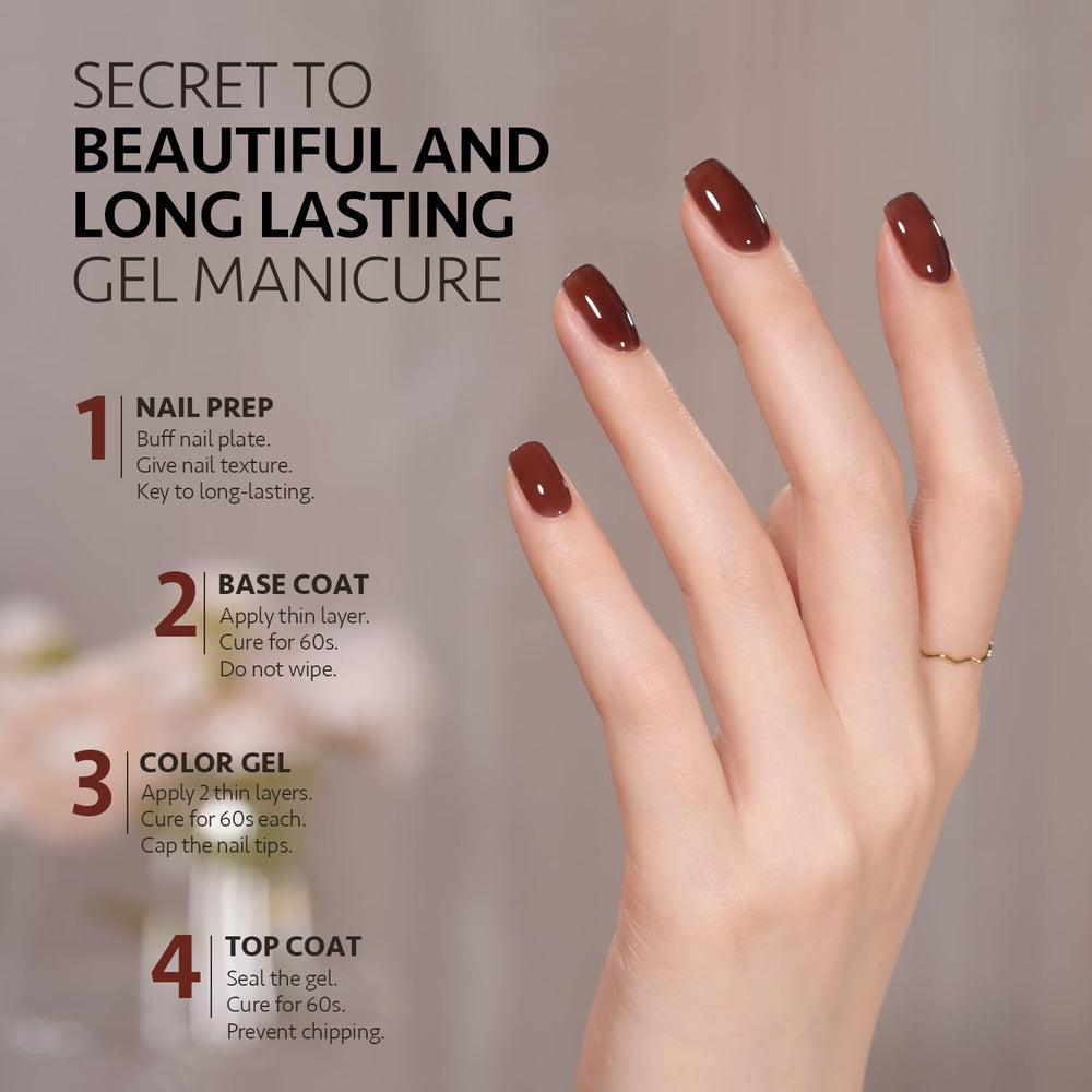 GAOY Jelly Brown Gel Nail Polish curing under UV LED dry in seconds.