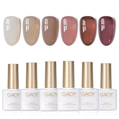 GAOY Jelly Brown White Gel Nail Polish Set — six translucent colors for at-home nail art.