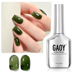 GAOY Jelly Gel Nail Polish bottle close-up in sheer green shade for DIY nails.