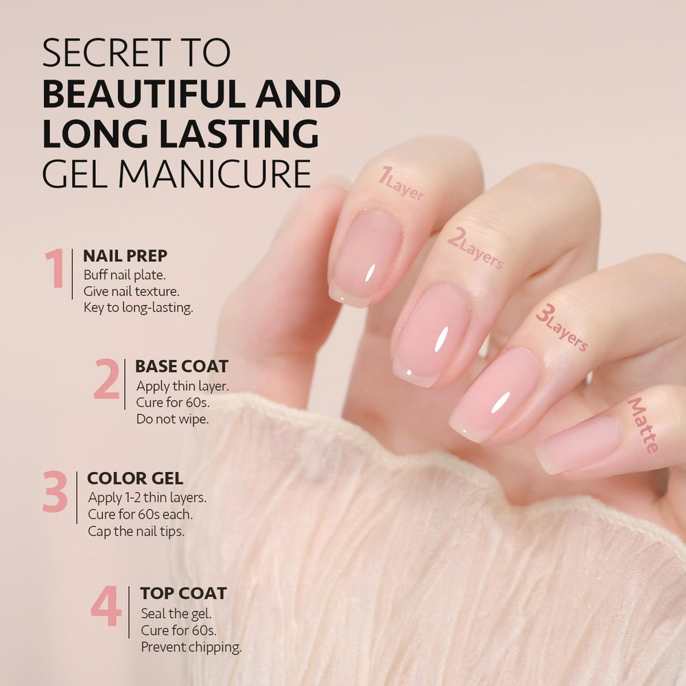 GAOY Jelly Gel Nail Polish Kit base coat improves adhesion for smoother color.
