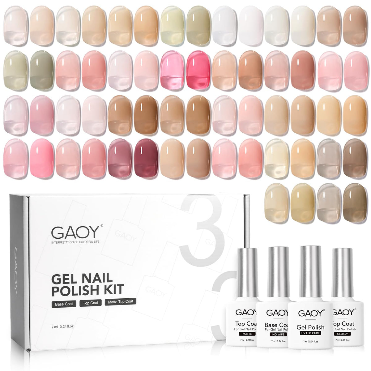 GAOY Jelly Gel Nail Polish Kit full swatch display shows the color range for versatile looks.