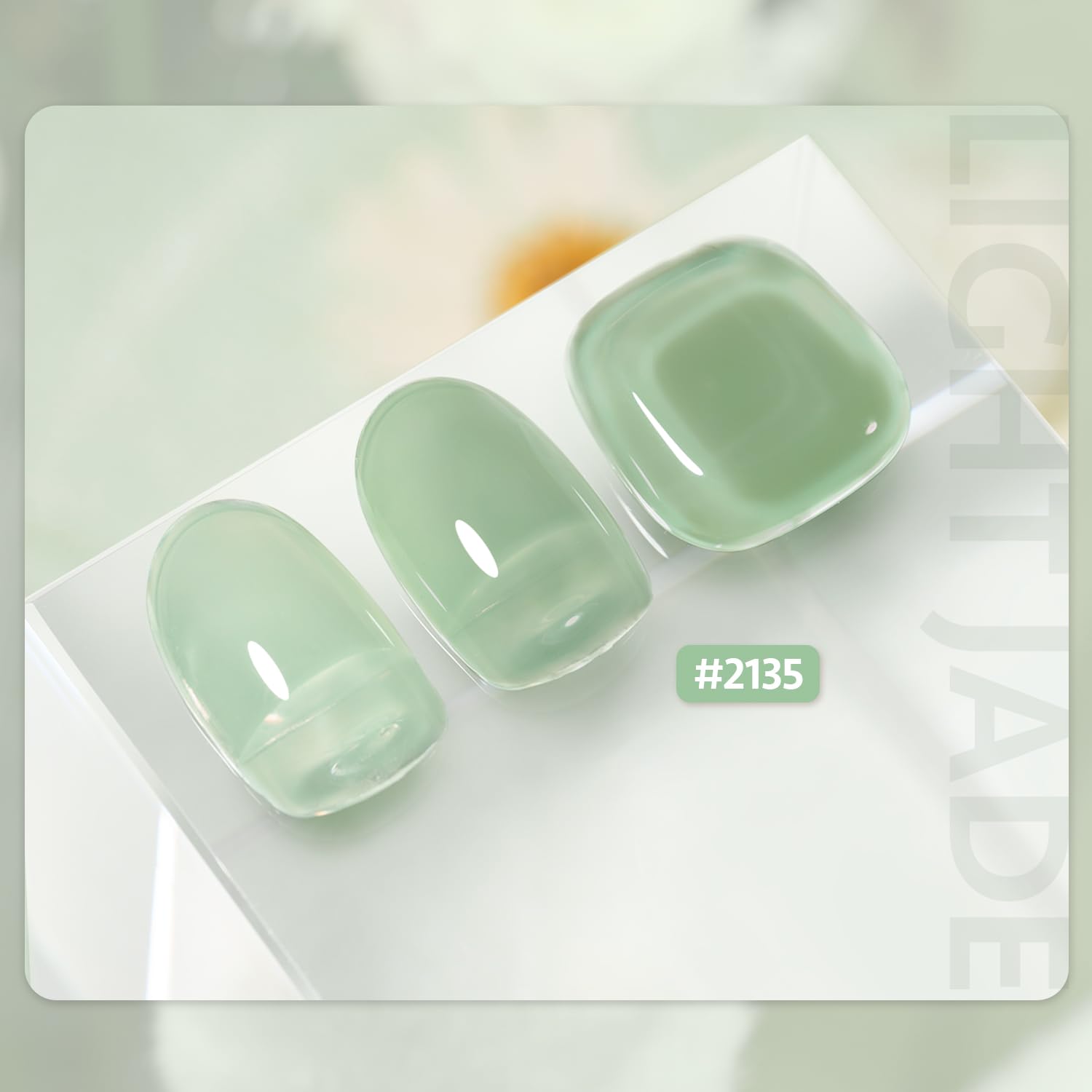 GAOY Jelly Gel Nail Polish Light Jade swatch shows buildable color options.