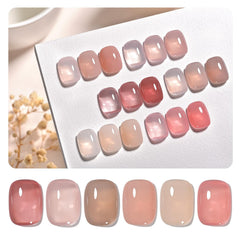 GAOY jelly gel nail polish set swatches display six nude-pink-brown shades