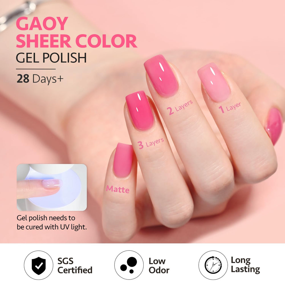 GAOY Jelly Gel top coat adds a shimmery jelly finish.