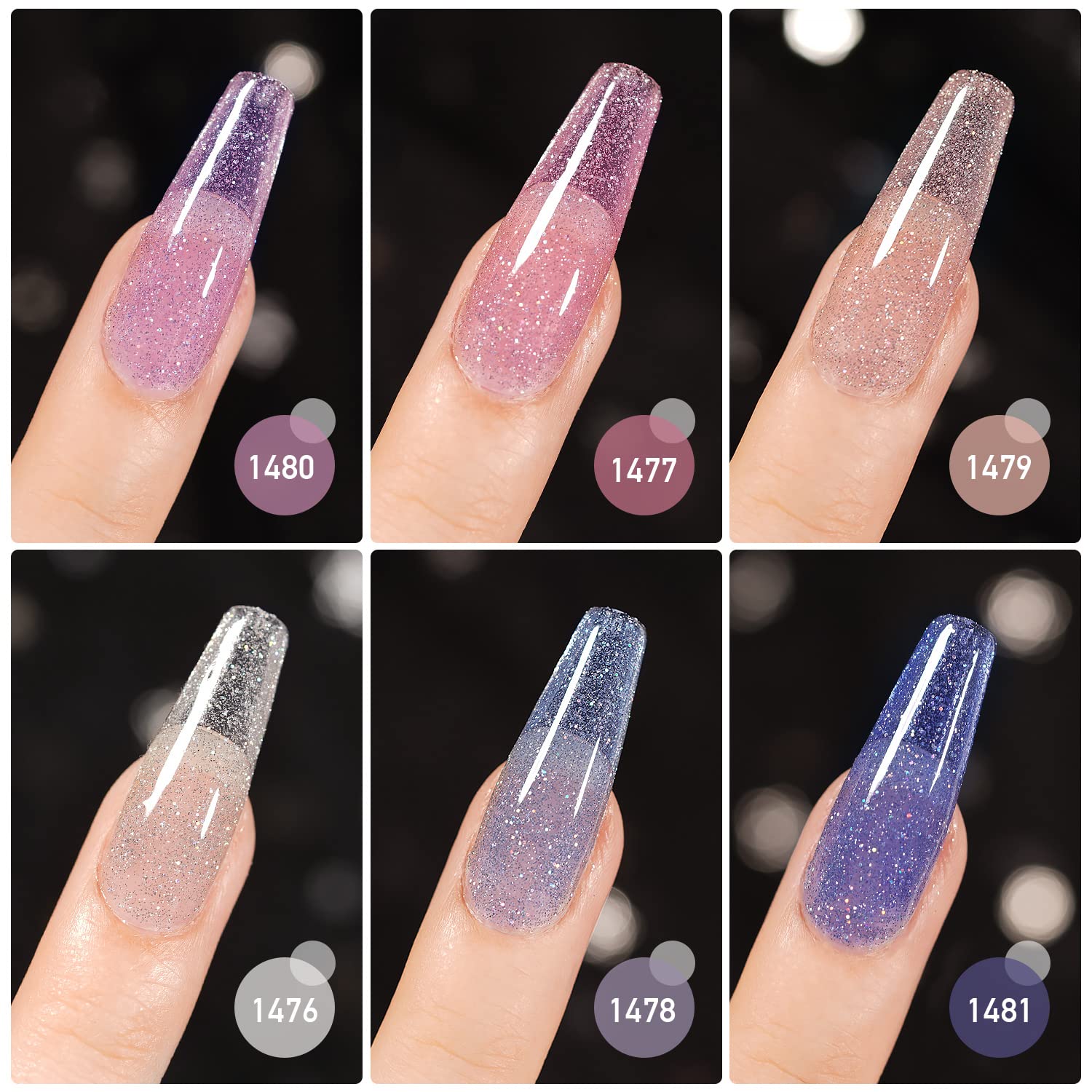 GAOY Jelly Glitter six-color set packaging view for versatile nail art