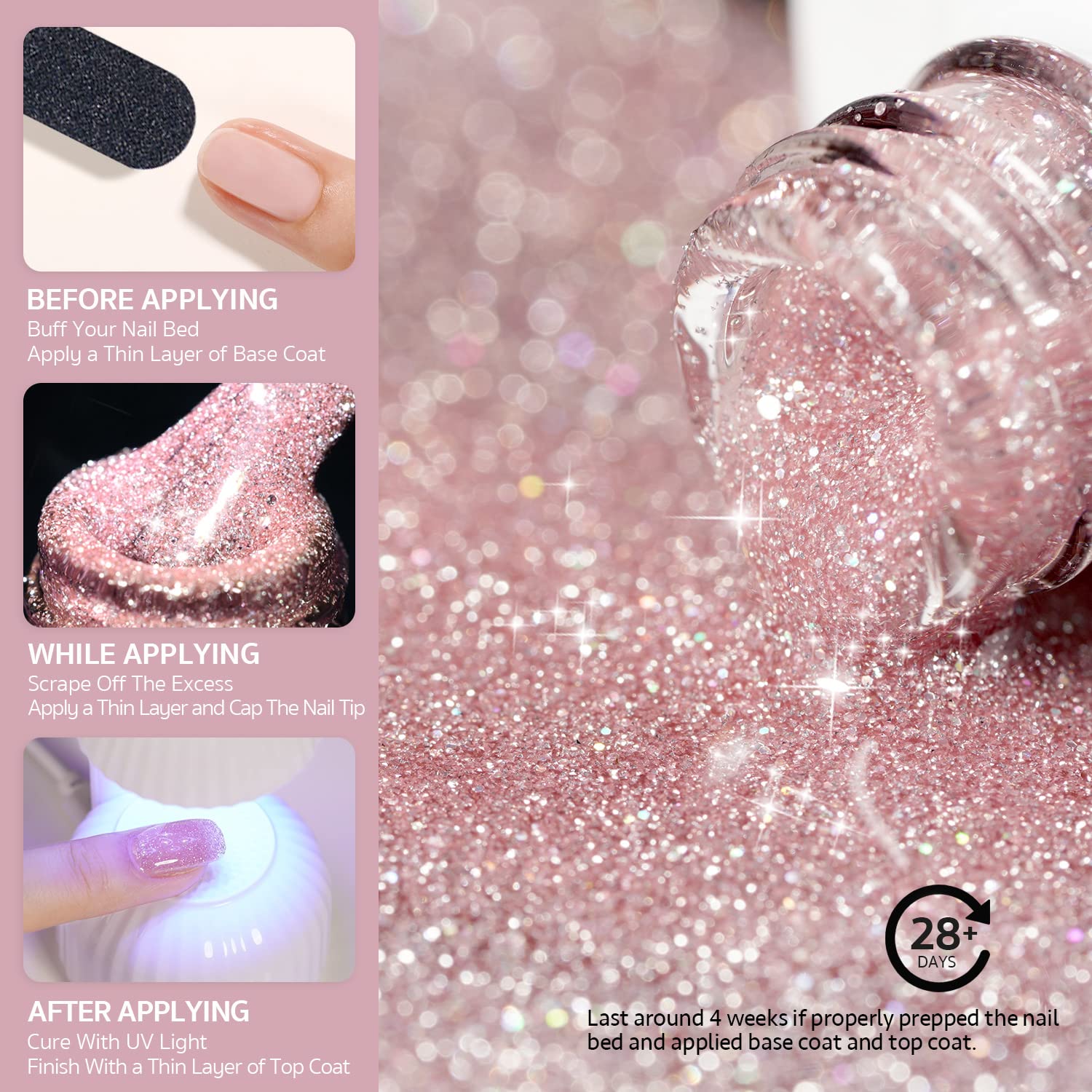 GAOY Jelly Glitter curing under UV/LED lamp for quick dry