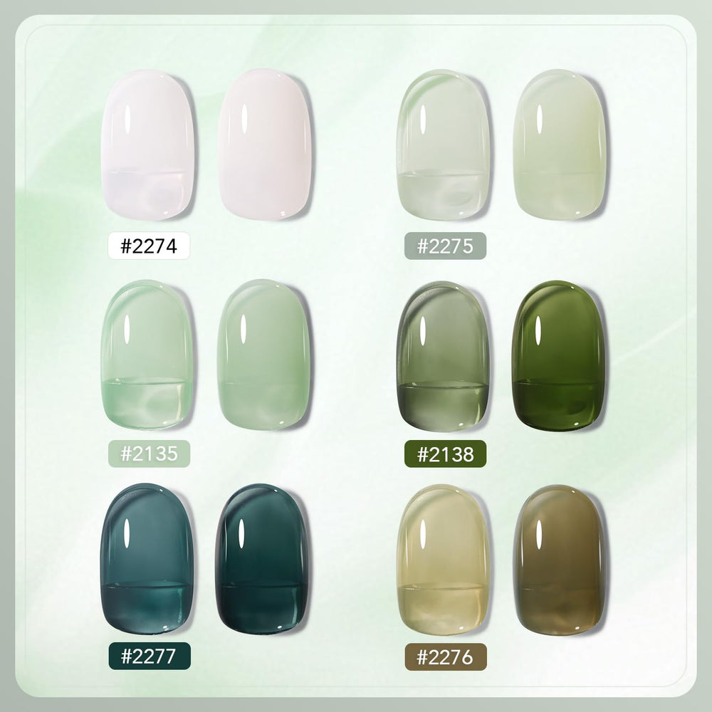 GAOY Jelly Green Gel Nail Polish Set translucent whites for buildable coverage.