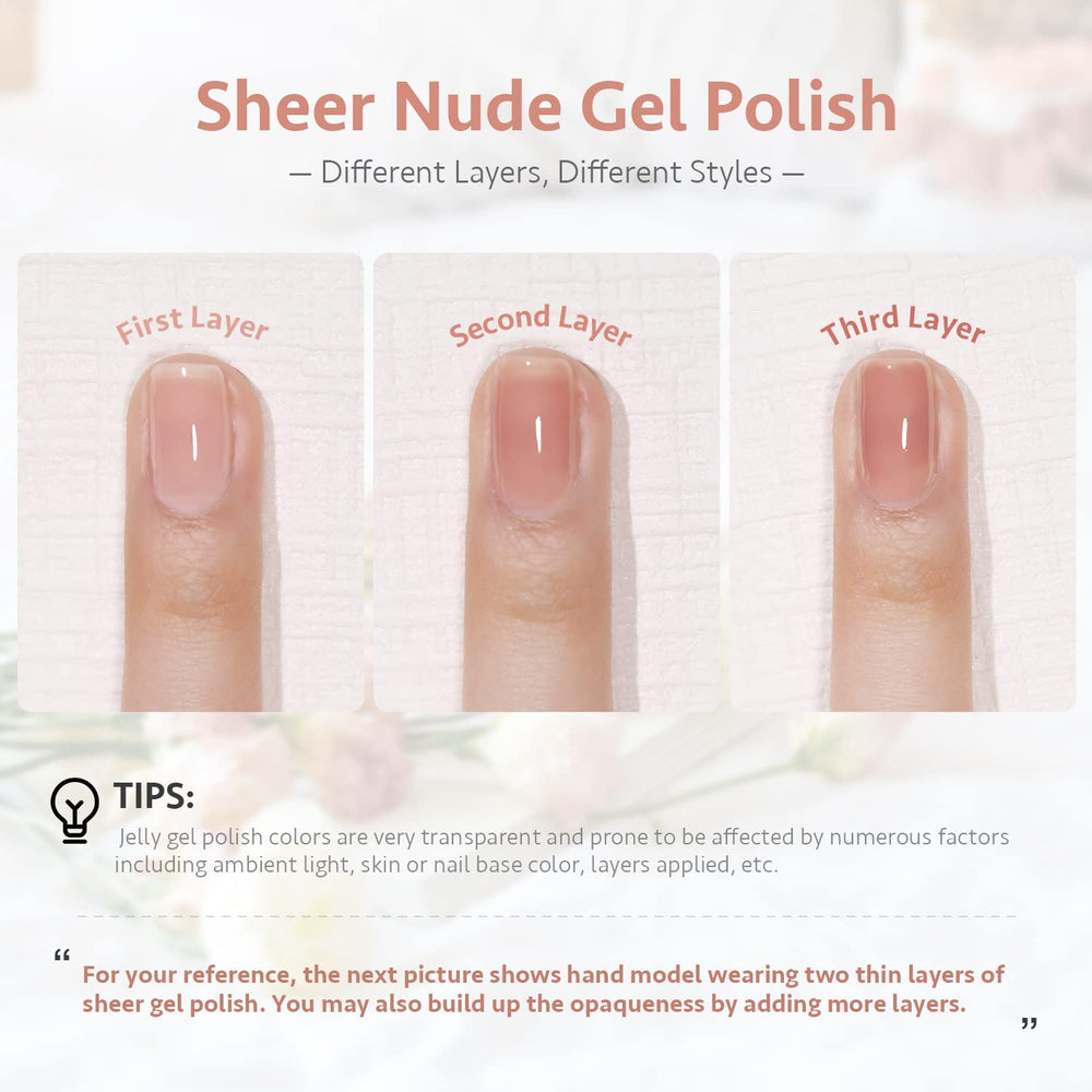 GAOY jelly natural pink swatch demonstrates buildable sheer color for nails