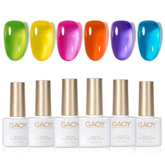 GAOY Jelly Neon Gel Polish set packaging shows bright summer shades.