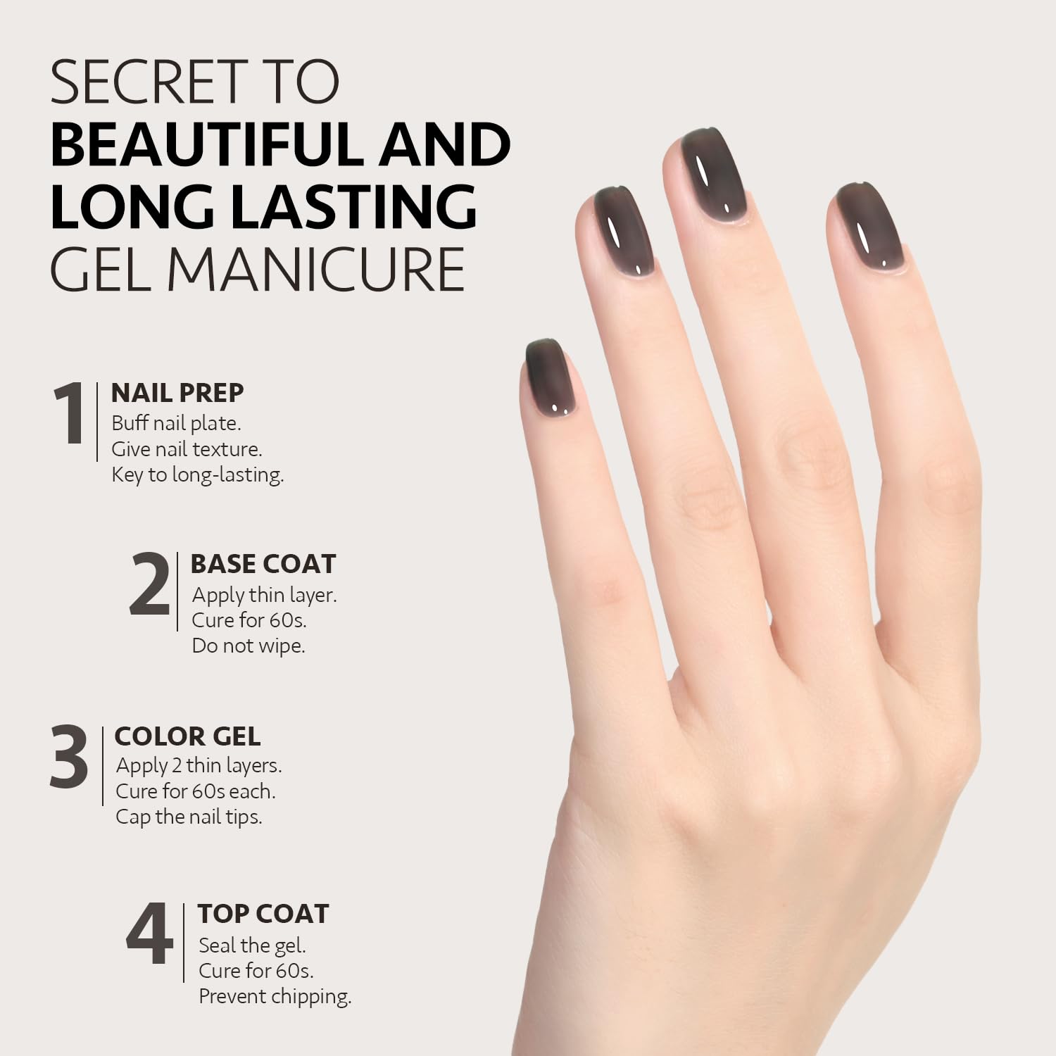 GAOY Jelly Nude Black under UV light for quick curing and durable finish.