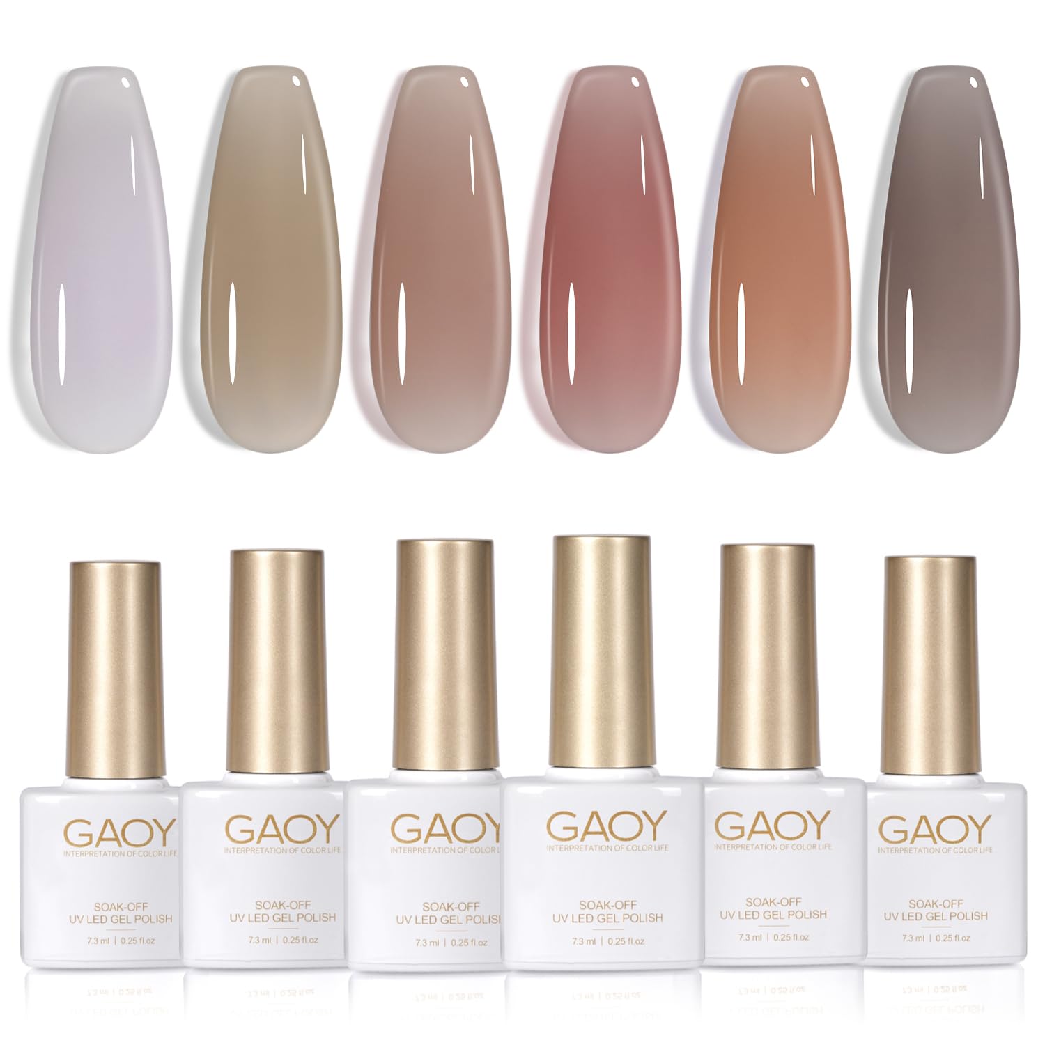 GAOY Jelly Nude clear glass bottle shows a glossy finish for easy at-home manicures.