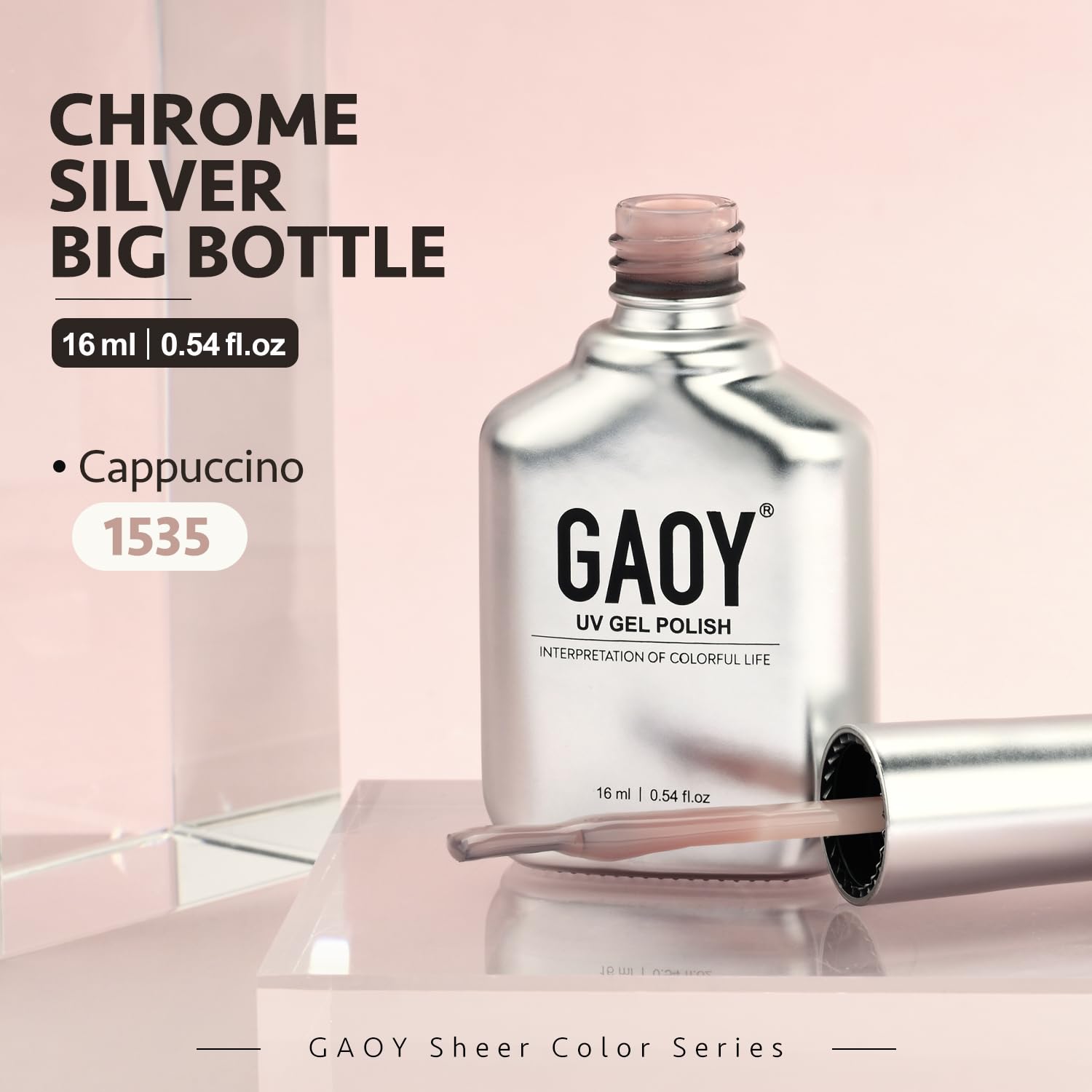 GAOY Jelly Nude finish swatch highlights subtle shimmer with top coat.