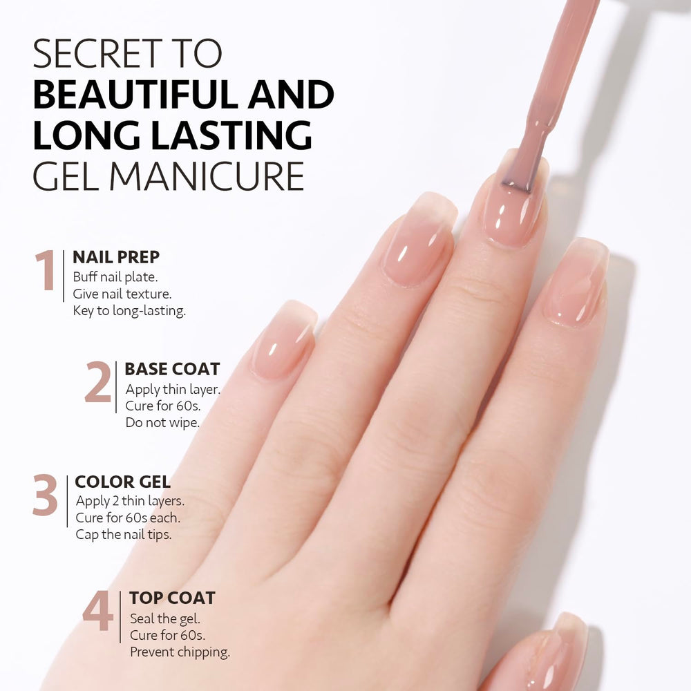 GAOY Jelly Nude gel polish curing under UV lamp for quick dry.