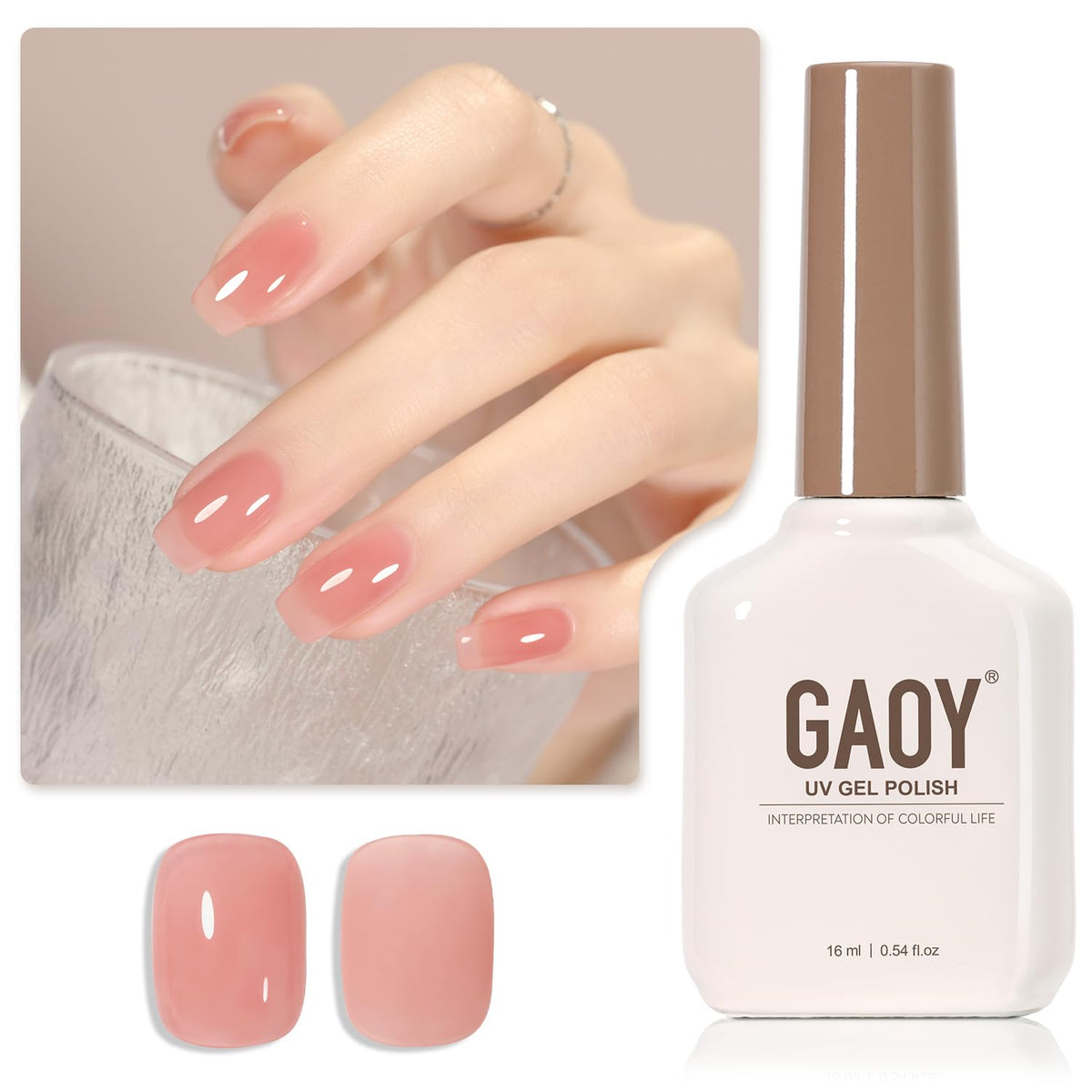 GAOY Jelly Nude gel polish bottle showing sheer pink shade for at-home nails.