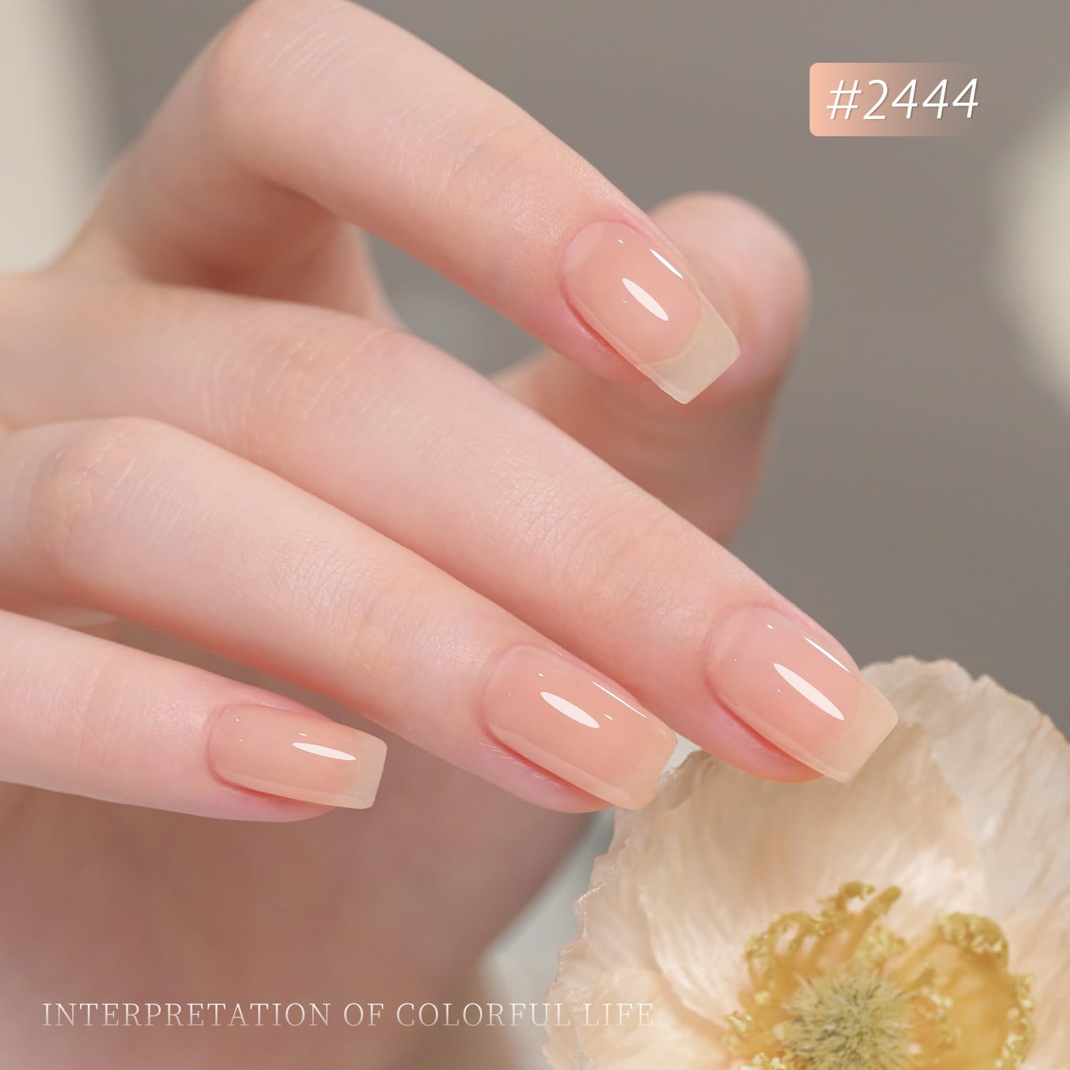 GAOY Jelly Nude Gel Polish 4 swatch panel highlighting buildable translucency