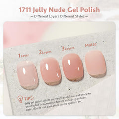 GAOY Jelly Nude Gel Polish color swatches showing buildable peach tones.
