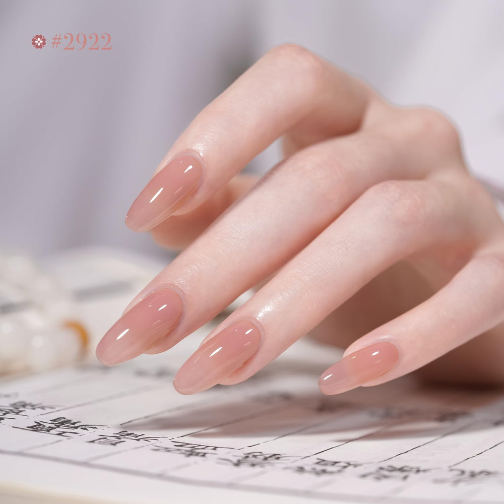 GAOY Jelly Nude Pink Gel Polish Color 03 swatch suitable for layering for depth and shine.