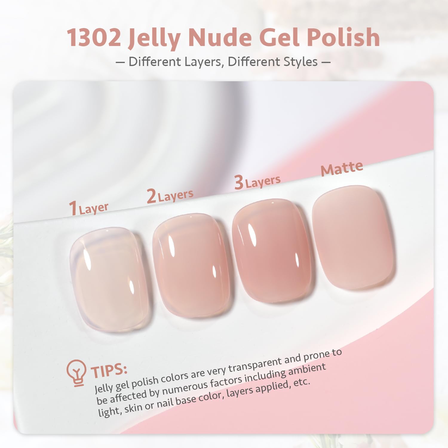 GAOY Jelly Nude Pink swatch layer reveals buildable sheer to opaque color
