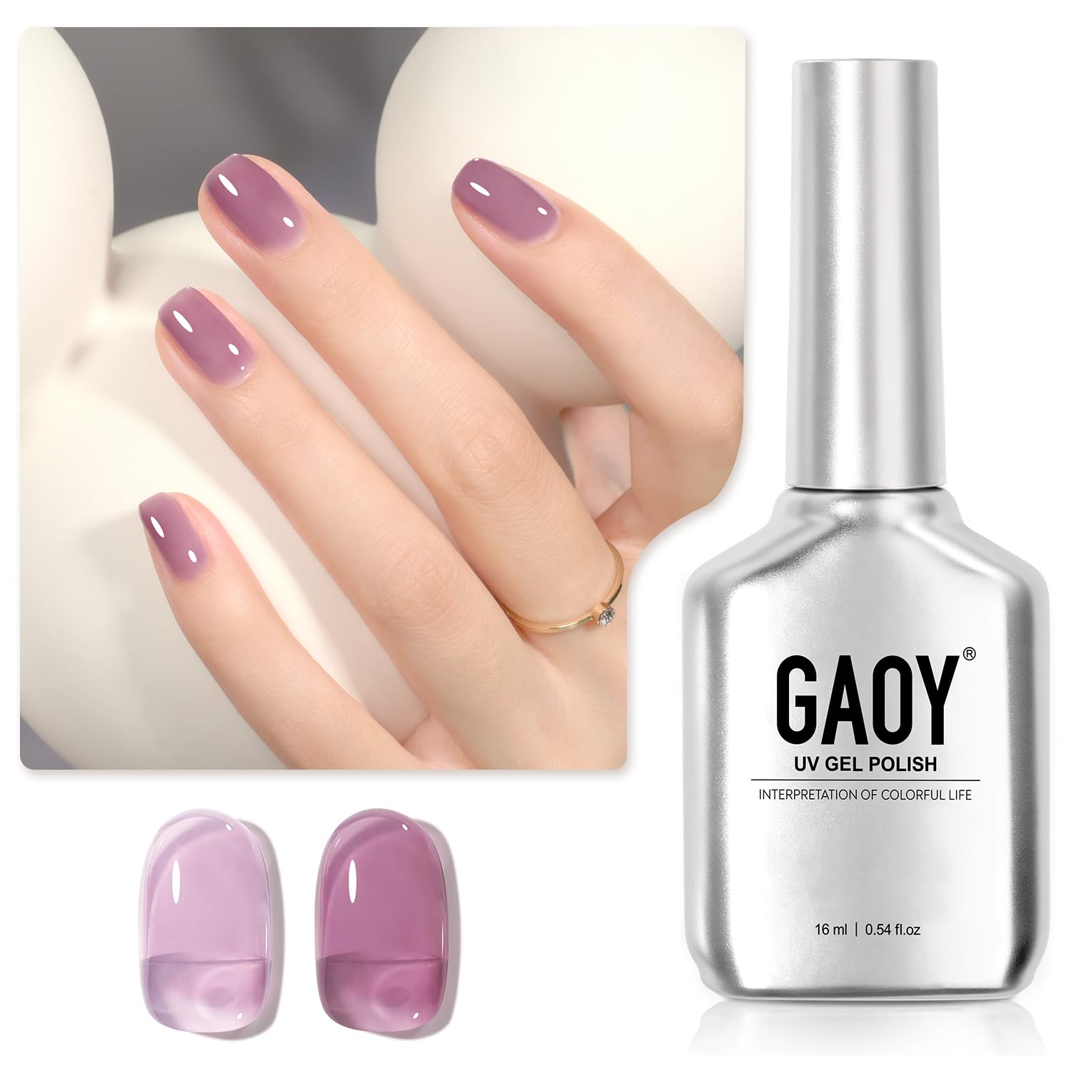 GAOY Jelly Nude Purple gel polish bottle shown for at-home nail art