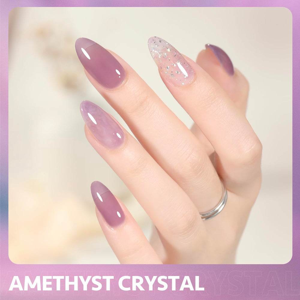 GAOY jelly nude purple gel polish color swatch on nail