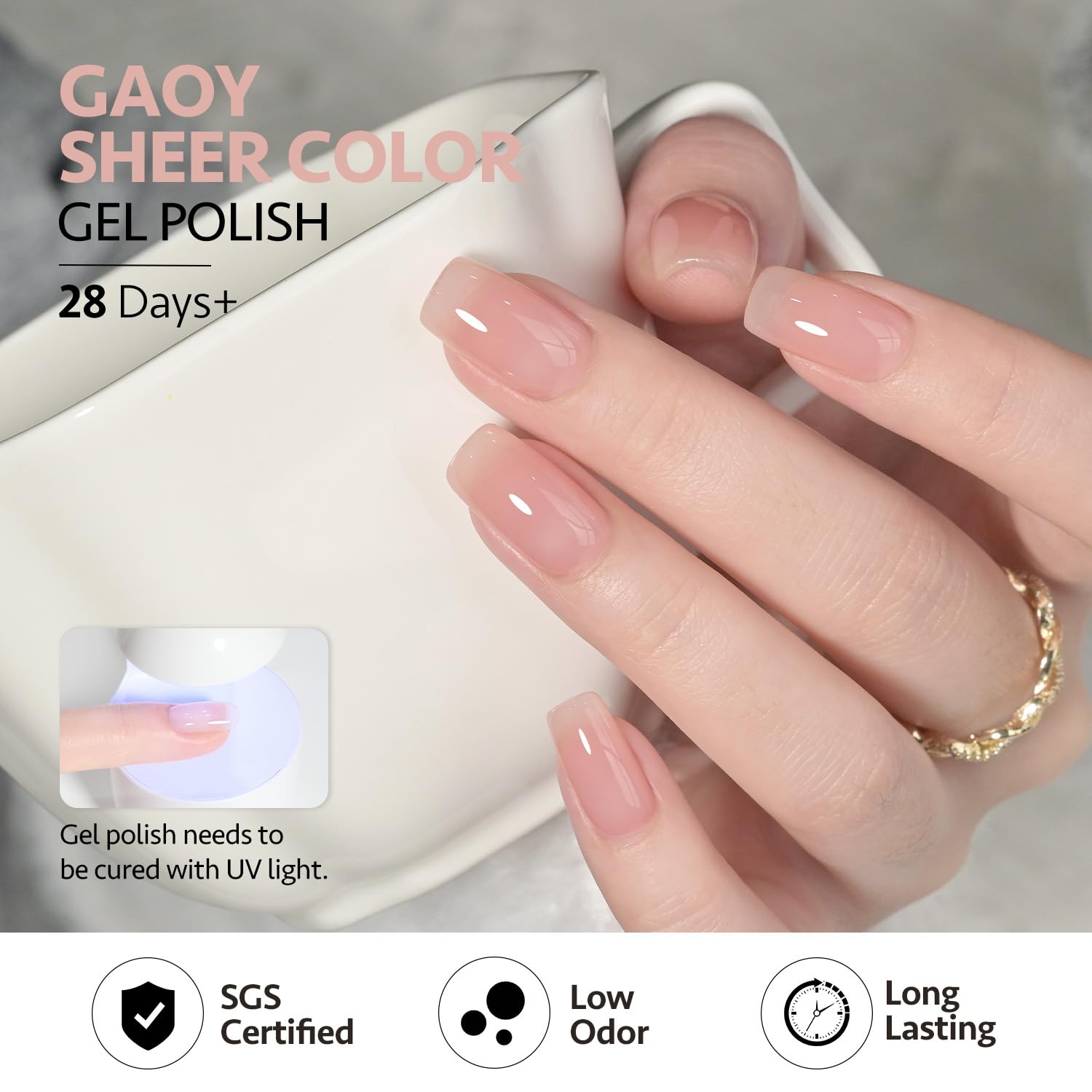 GAOY Jelly Nude Set: UV curing image shows quick, even drying