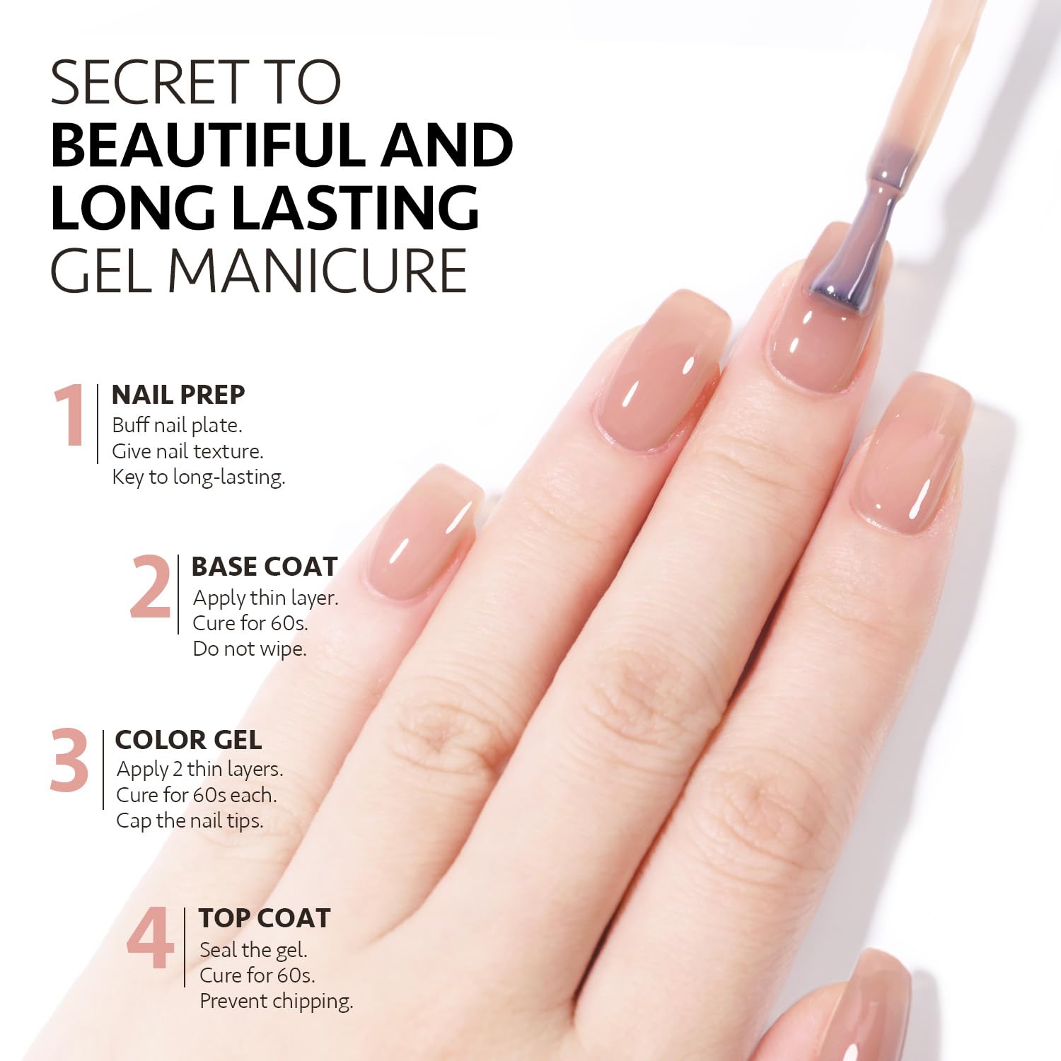 Top coat over Jelly Nude creates a subtle jelly finish with shine