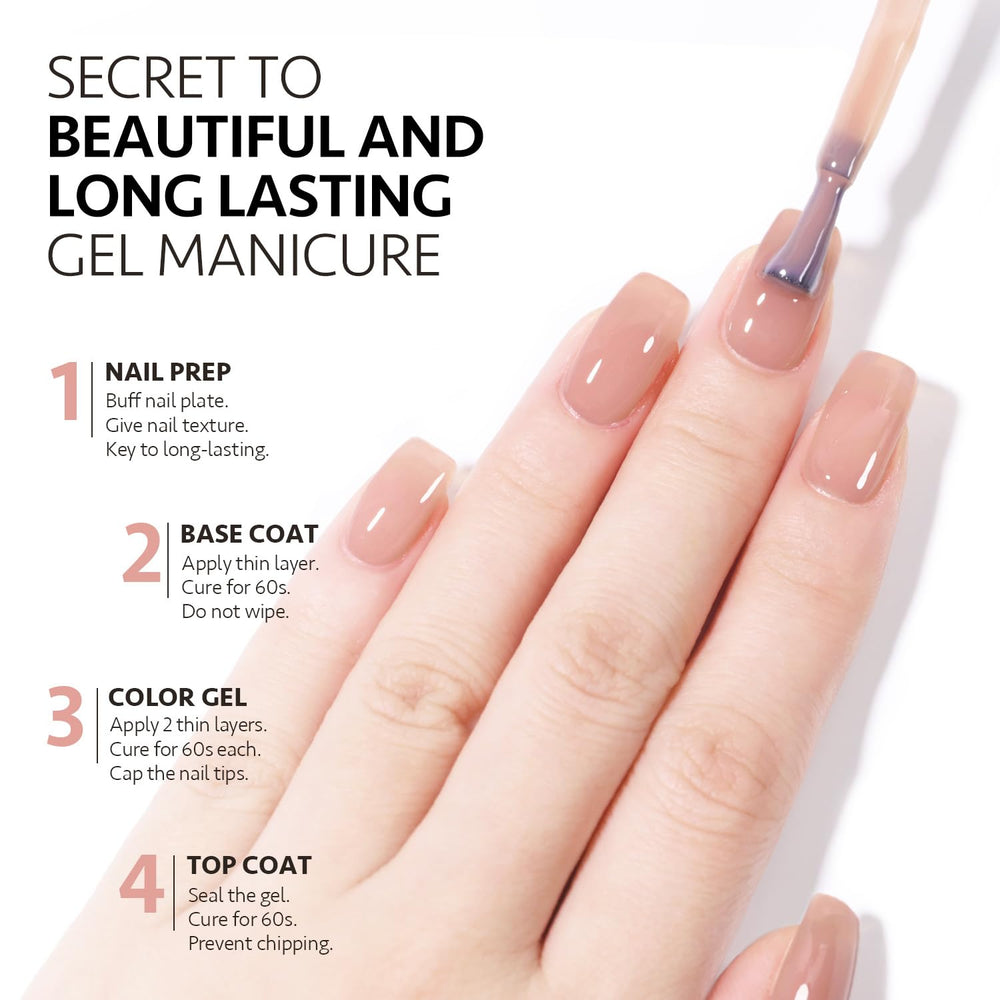 Top coat over Jelly Nude creates a subtle jelly finish with shine