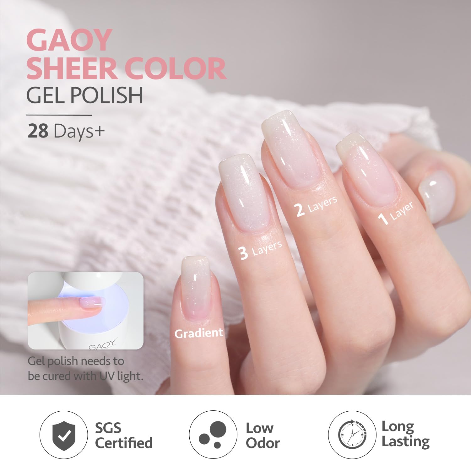 GAOY Jelly Pink Milky White long lasting gel finish on nails