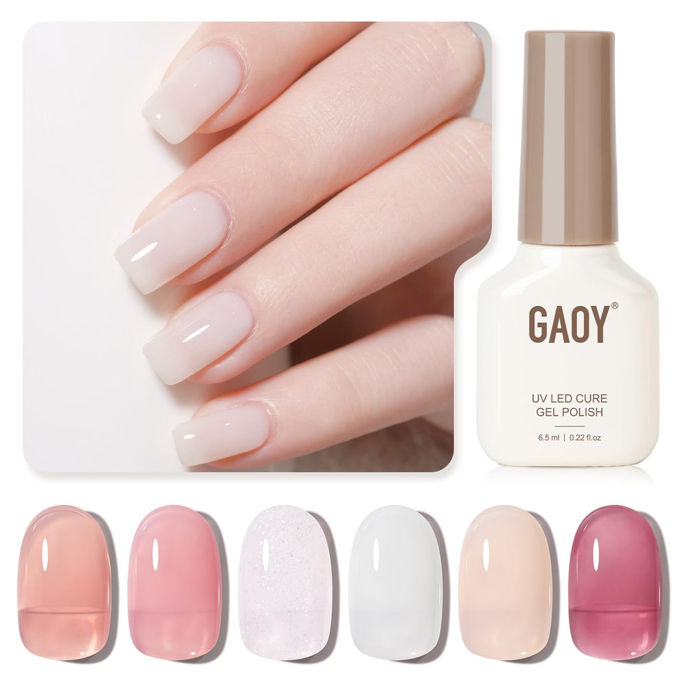GAOY Jelly Pink Milky White gel polish set box for at home nail art