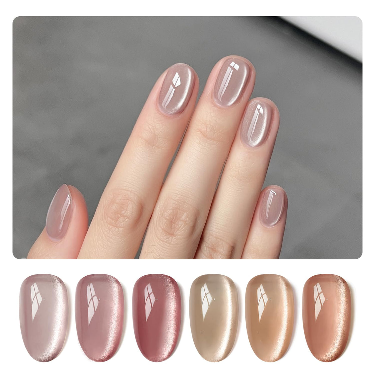 GAOY Jelly Pink Silver Cat Eye polish set with magnet for at-home nails