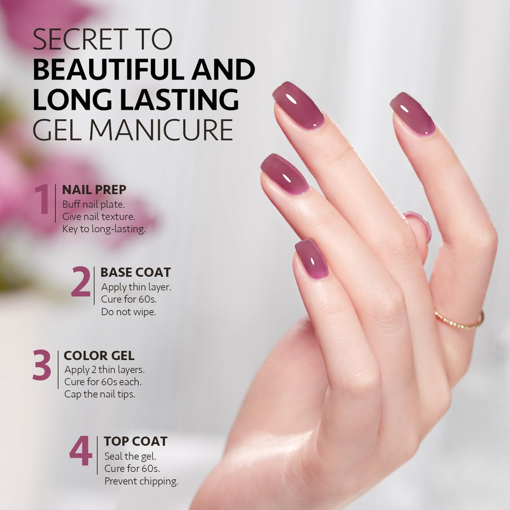 GAOY Jelly Purple under LED lamp cures quickly for efficient at-home manicures.