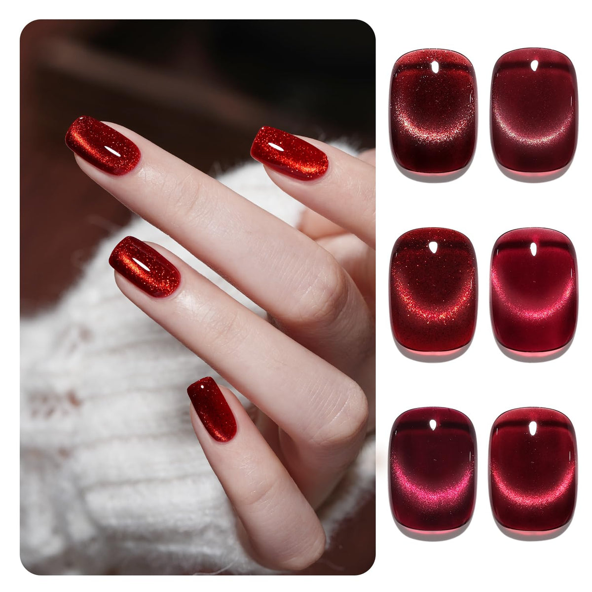 GAOY Jelly Red Glitter Cat Eye polish bottle with holographic accents for at-home nails.