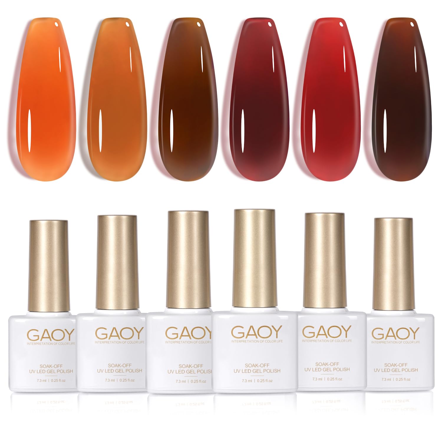 GAOY Jelly Tortoise Brown gel polish swatch for versatile home manicures.